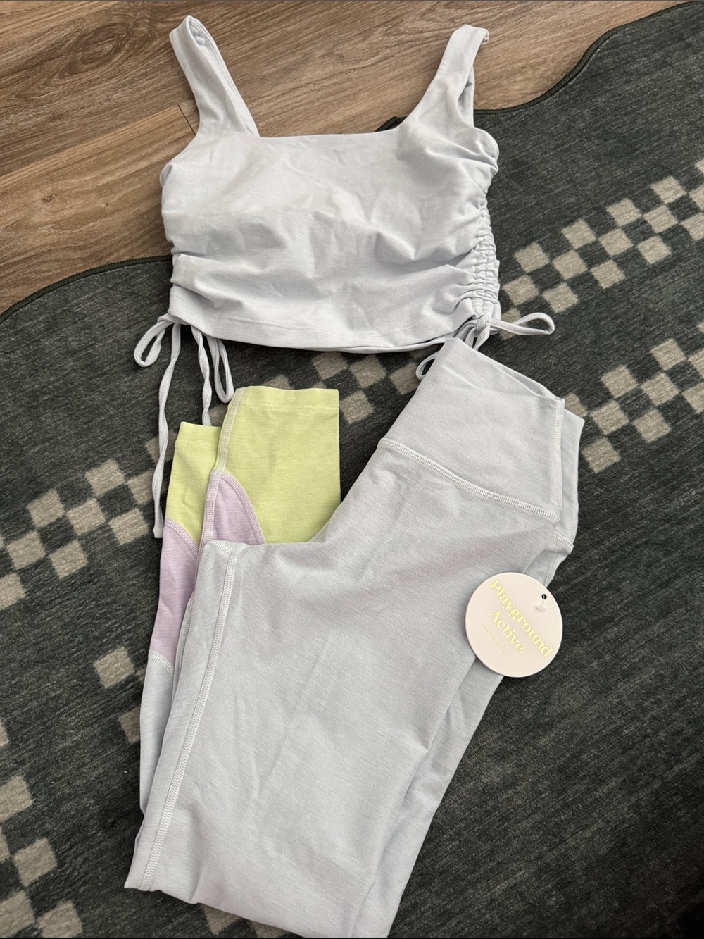 Playground Active Light Blue Drawstring Crop Top and Leggings Set XS NWT
